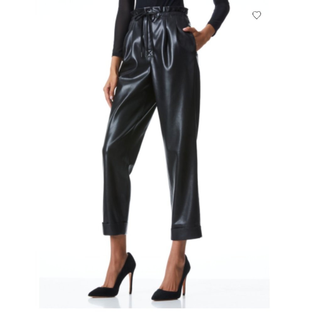 Alice + Olivia Liliana Vegan Leather Paper Bag Pants, XL